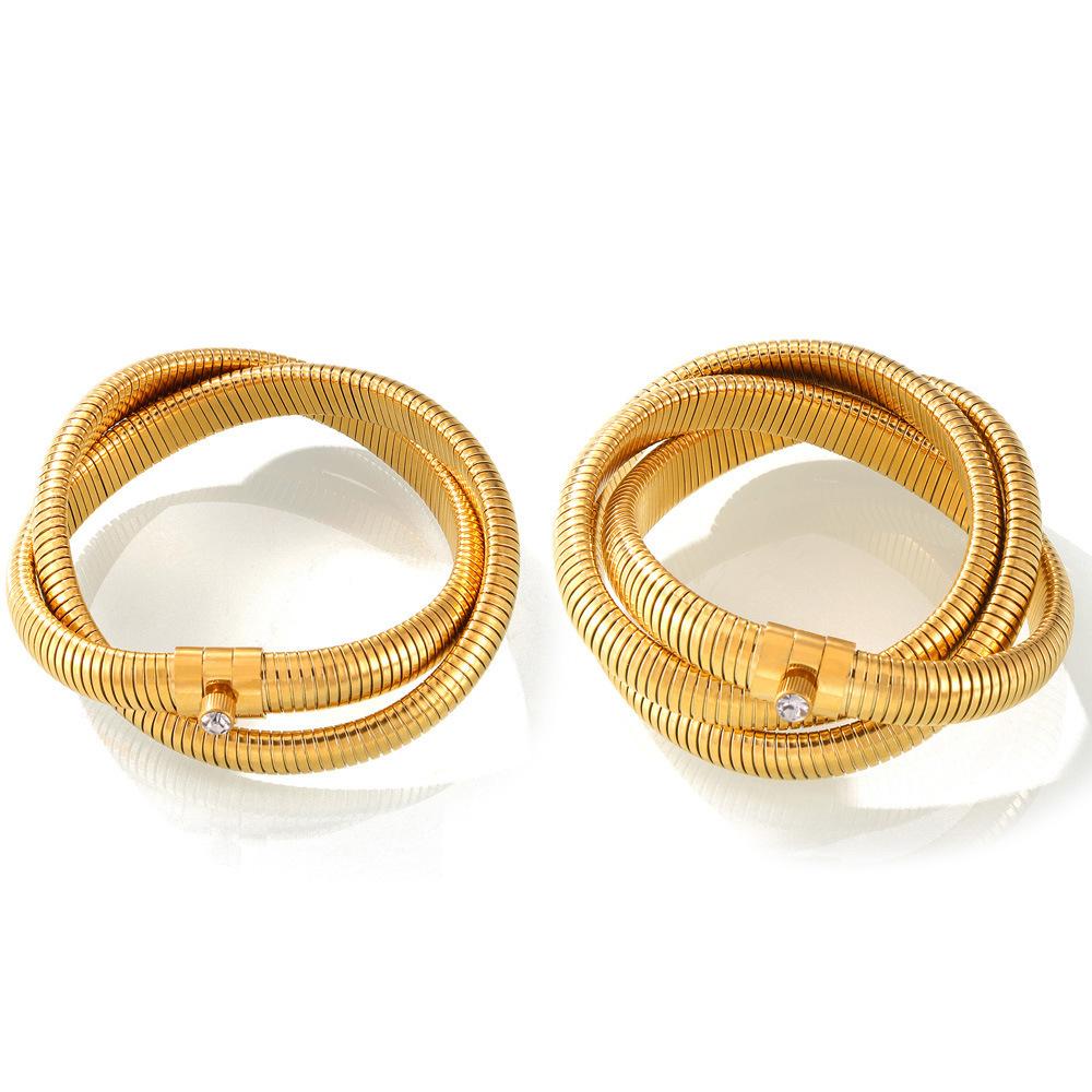 Titanium Steel Plated with 18K Gold, Personalized Exaggerated Zircon-inlaid Open Multi-ring Bracelet, Creative Necklace, Two Kinds of Wear