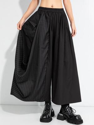 Pantaloni taglie forti a righe nere primavera autunno a vita alta a gamba larga da donna larghi casual