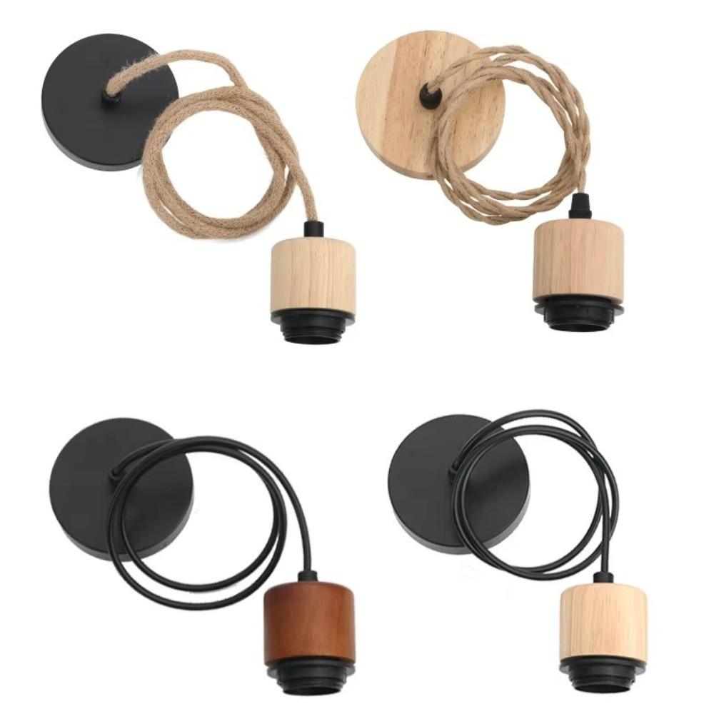 Vintage Solid Wood E27 Lamp Holder Hanging DIY Accessories Pendant Lamp Screw Socket Adjustable Wire Lampshade Base