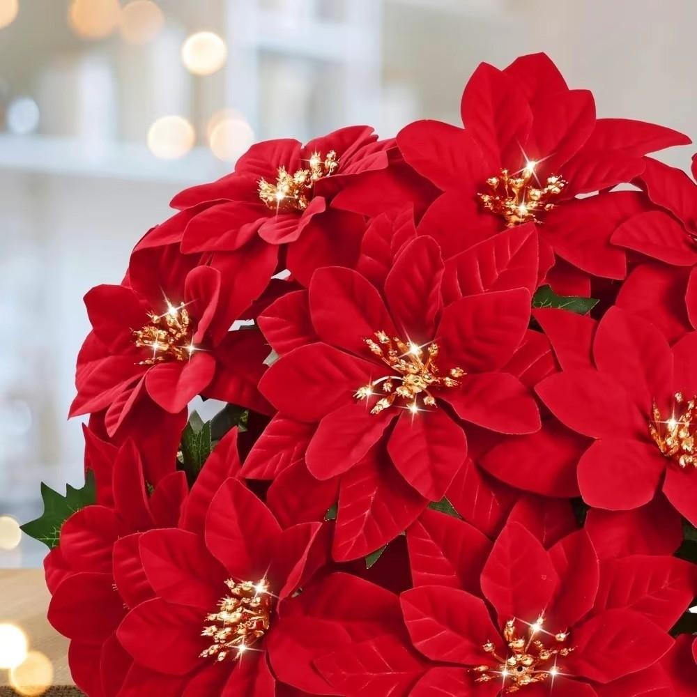 Artificial Flowers Fake Flower Pot Ornament Red Poinsettia Simulation Bouquet  Holiday Decor