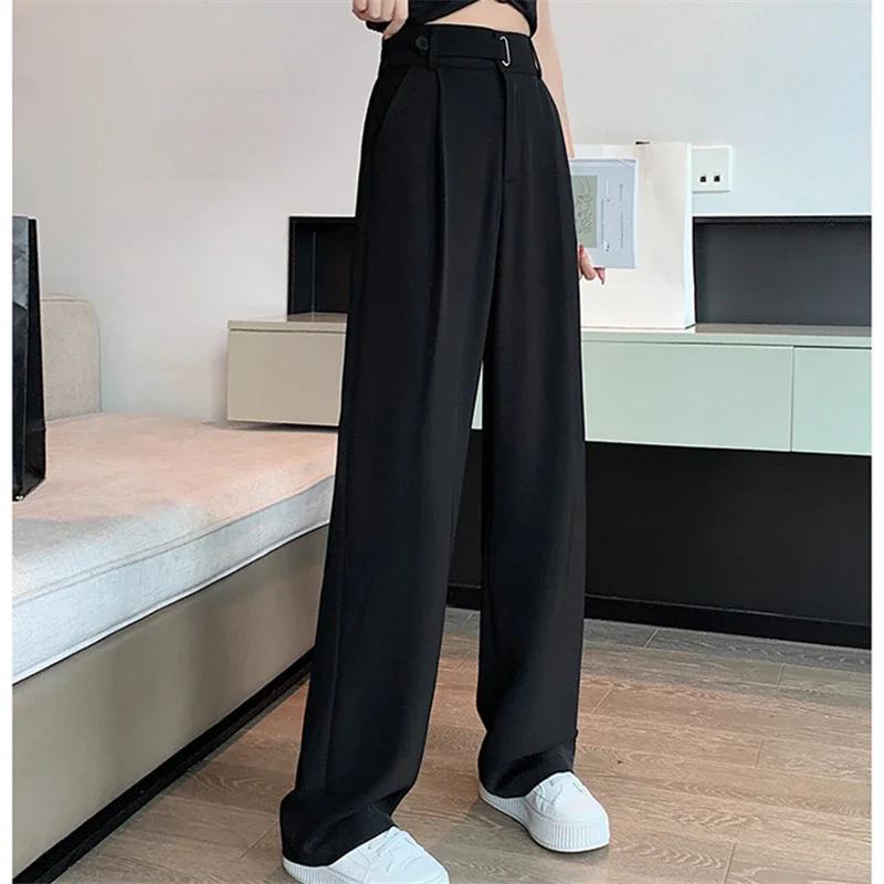 Solid Color High Waist Loose Trousers FemaleSeoulish Summer Women's Casual Pants Wide Leg Pants Elegant Office Lady