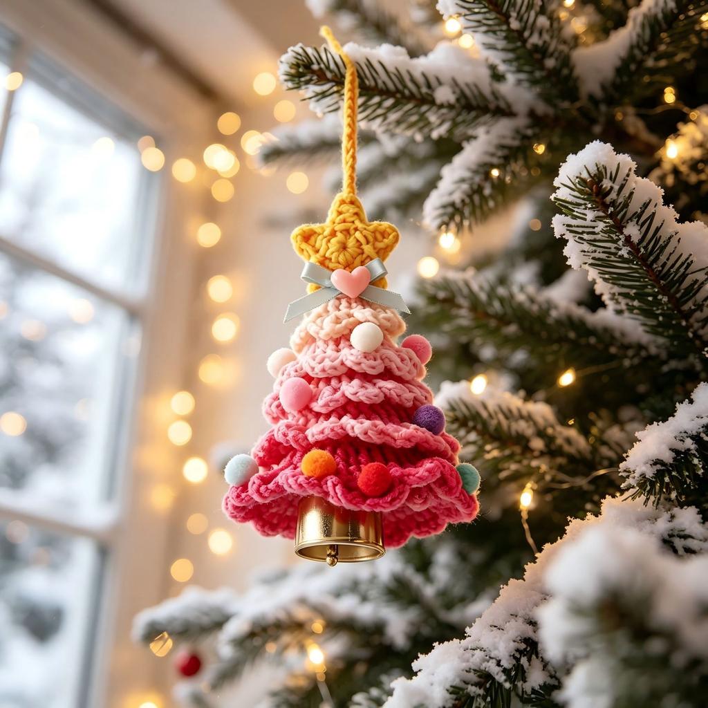 Handmade Crochet Christmas Tree Ornament, Colorful Knitted Xmas Pendant, Festive Hanging Decoration for Home & Car, Christmas Gift