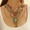 Necklace Decoration Retro Ethnic Style Hollow Carved Turquoise Wings Fringed Exaggerated Necklace Female