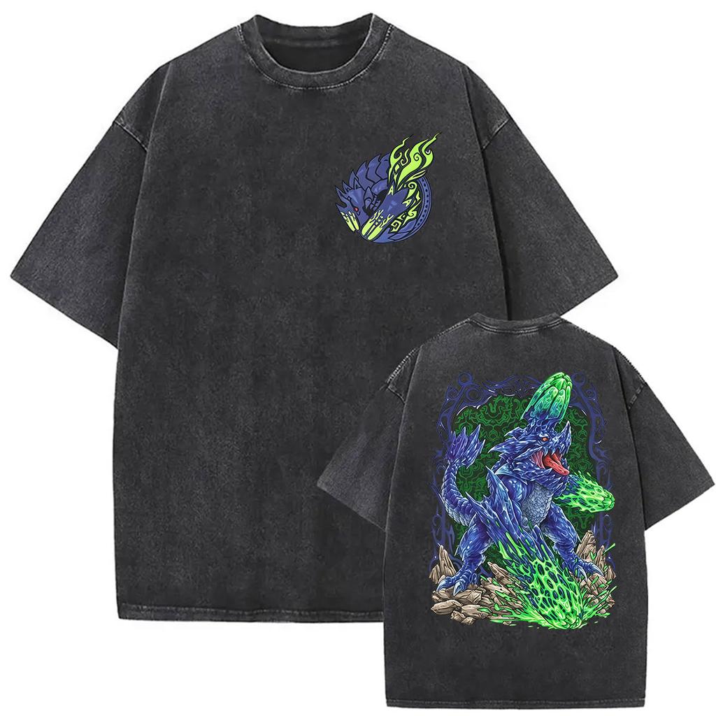 2026 Game Monster Hunter White Fatalis Vintage Washed T Shirt Men Women Casual Oversized High Quality Cotton T-shirts St482