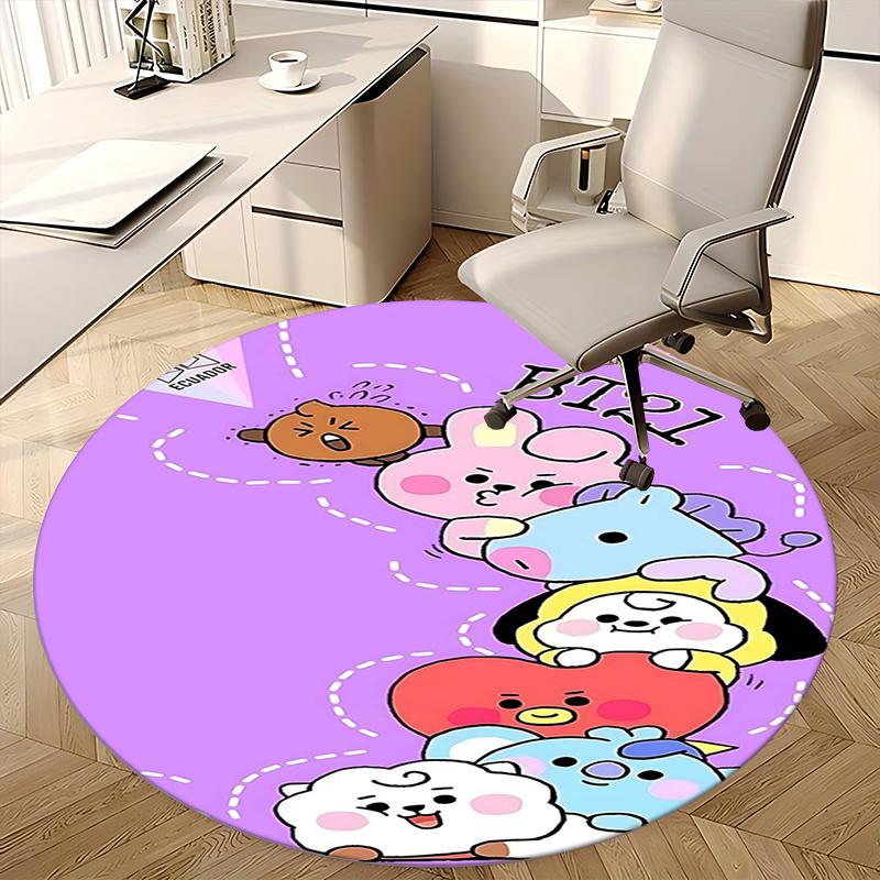 BT21 K-Pop Chair Mat Round Rug-Office Carpet, Machine Washable, Non-slip, Suitable for Living Rooms, Bedrooms