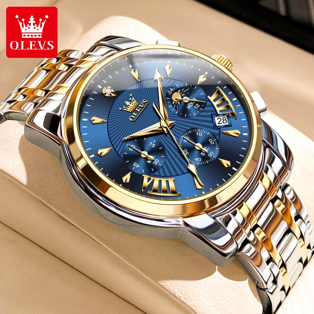 OLEVS Watches for Men Original Quartz Man Watch 24 Hour Moon Phase 30M Waterproof Chronograph Men's Wrist Watches 2892
