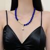 Vintage Fish Baroque Pearl Pendant Necklace Lapis Lazuli Color Beaded Choker for Women Party Trendy Jewelry Accessory Gifts