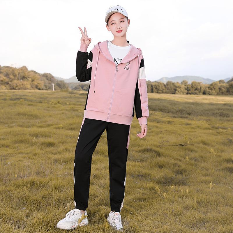 Autumn Casual Sports Set: Korean Style Hoodie Two-Piece for Junior High Girls