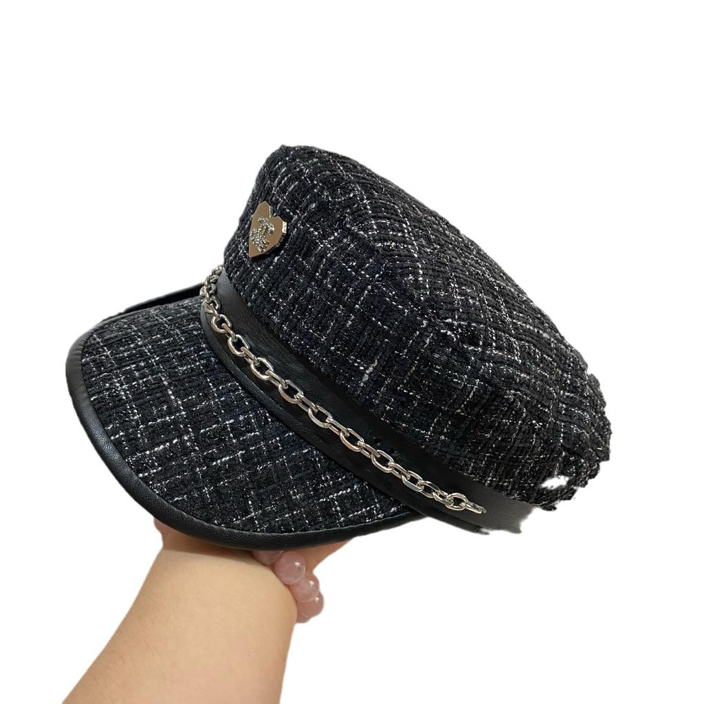 Xiaoxiangfeng Navy Hat Female British Style Personalized Chain Newsboy Hat Trendy Sweet And Cool Octagonal Hat