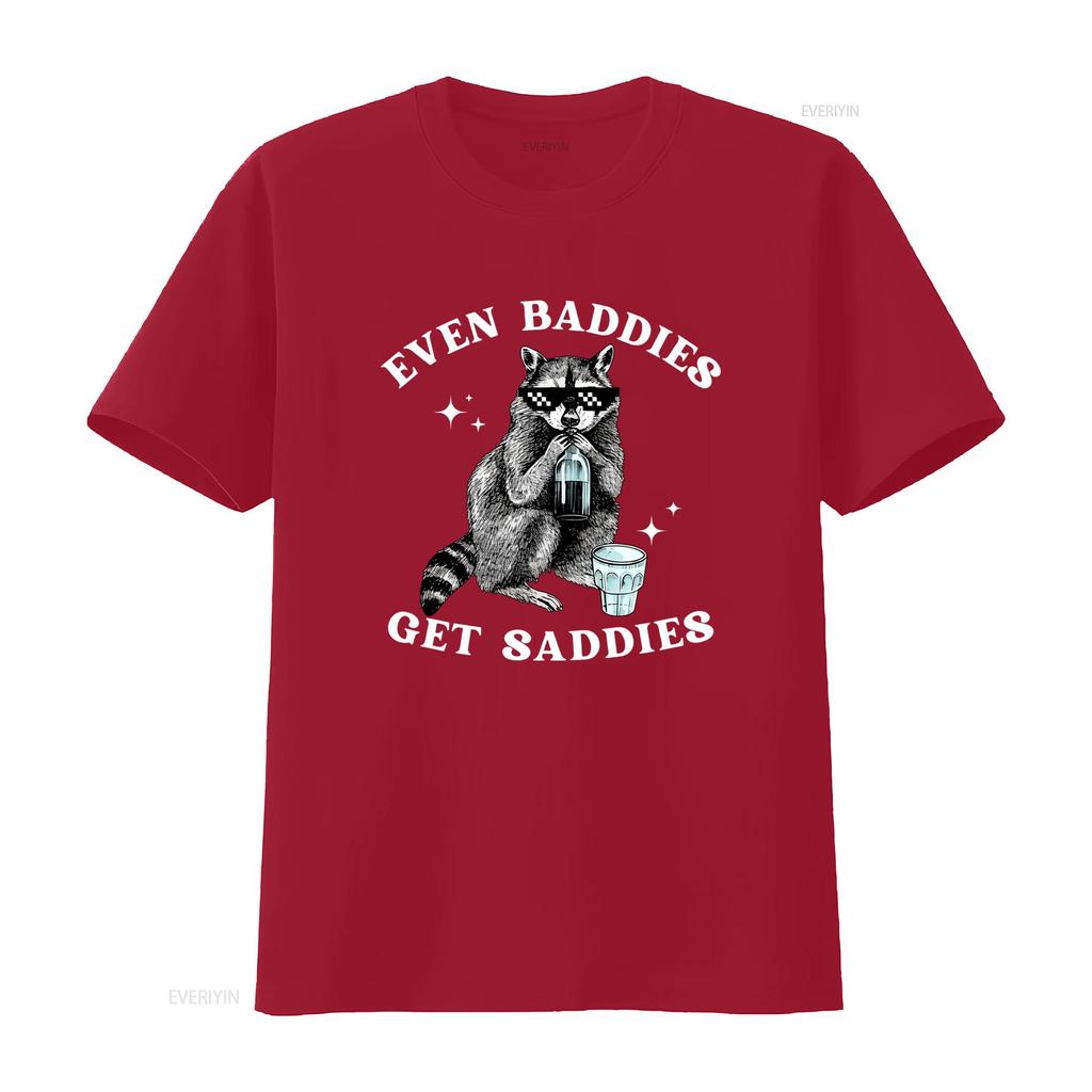Vintage Funny Raccoon Even Baddies Get Saddies Slogan Streetwear Print Casual T Shirt vintage Washed designer clothes Versatile