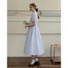 French Romance Striped Ruffle Stand-Up Collar Dress