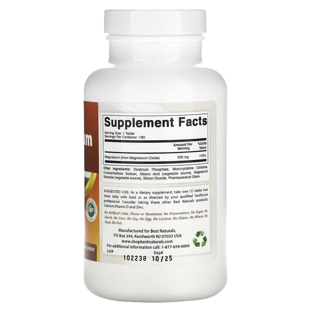 Magnesium Oxide, 500Mg, 180 Tablets