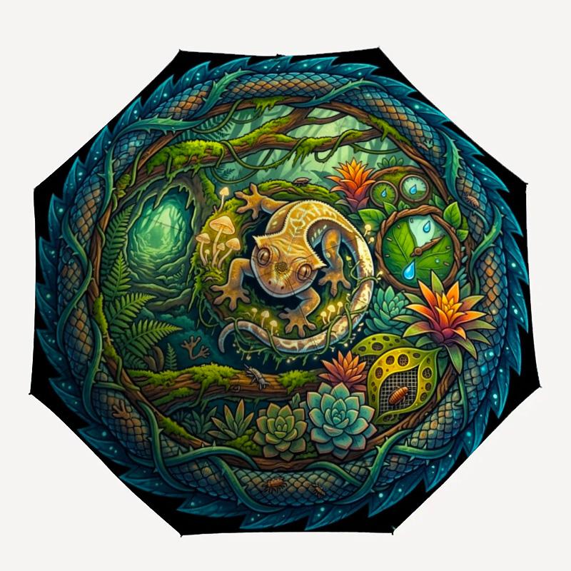 Forest Circle Pattern Umbrella, Portable and Foldable Design, 8 Ribs, a Casual Accessory for Halloween, Christmas, and Birthday Gifts.