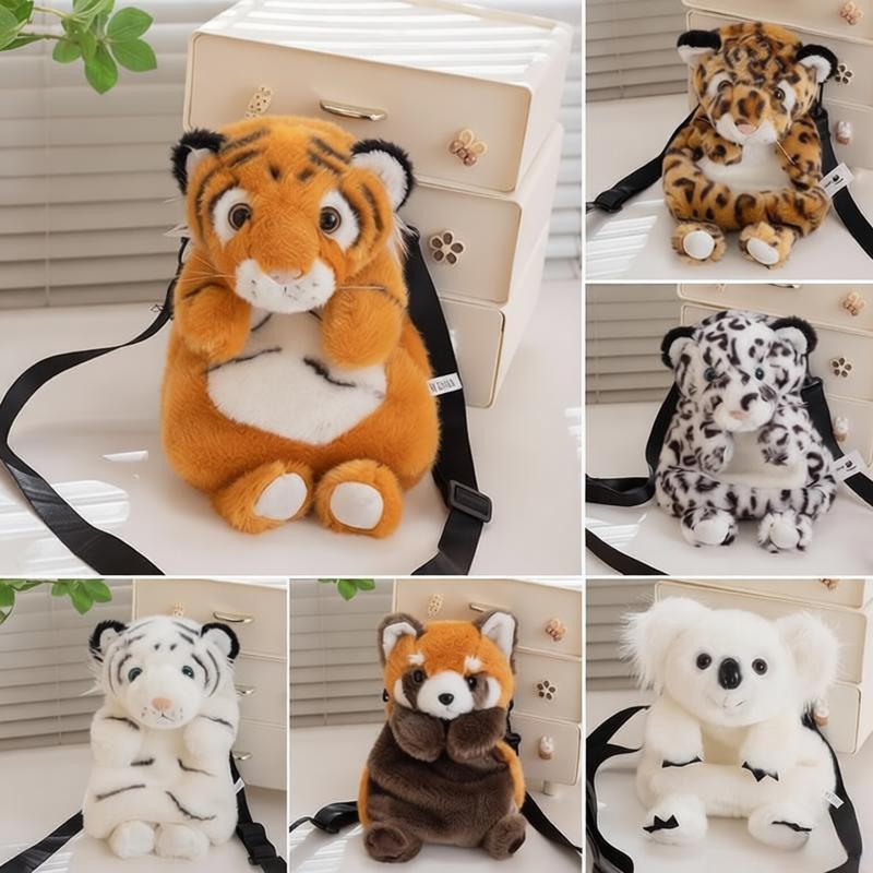 Jucărie de pluș drăguță cu animal 30cm Păpușă moale umplută Raccoon Leopard Tigru Koala Desen animat Portofel pentru monede Geantă Rucsac Cadou de zi de naștere Băiat Fată