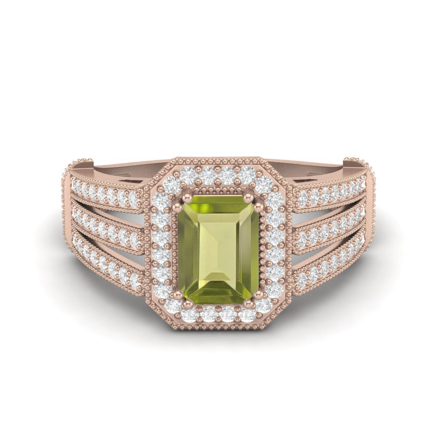1.86 Ctw Emerald Cut Peridot 925 Sterling Silver Rose Vermeil Split Shank Halo Women Engagement Ring 9 ярко-розовый