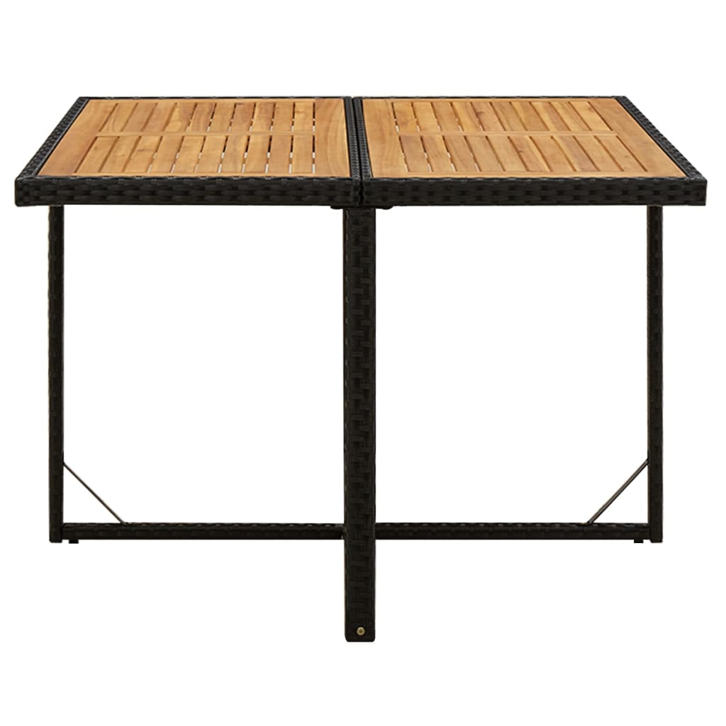 Garden Table Black 109 x 107 x 74 cm Poly Rattan Solid Acacia Wood