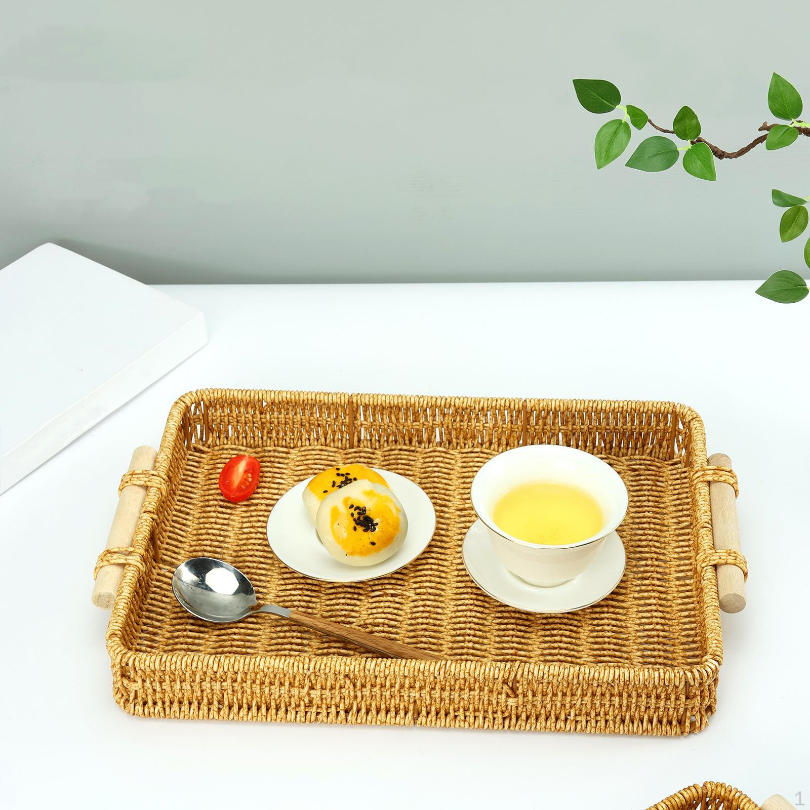 

Корзина для сервировки фруктов, плетеная вручную корзина для хранения хлеба, имитация плетеного подноса из ротанга 40cmx29.5cmx5cm