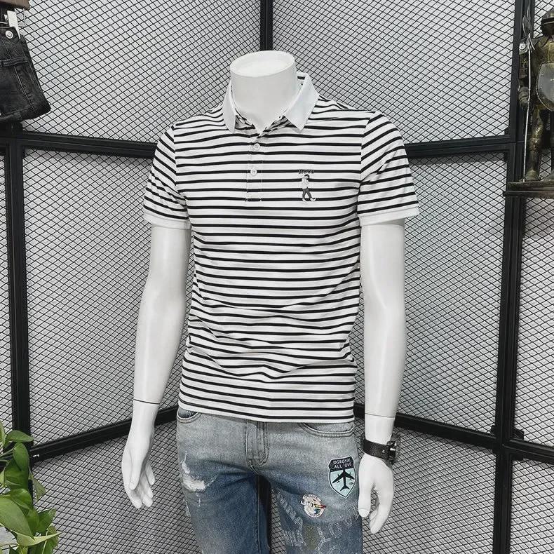 Pánská luxusní pruhovaná polokošile - Slim střih, všestranná móda pro léto 2022