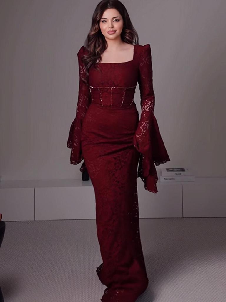 Fall 2025 European & American Elegant Waist-Hugging Evening Dress