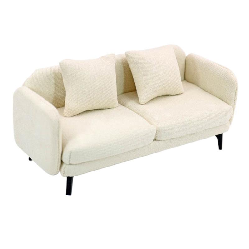 1/12 Miniature Sofa Model Figurine Doll House Furniture Soft Fabric Love Seat Easy to Clean Scene Setting Accessories