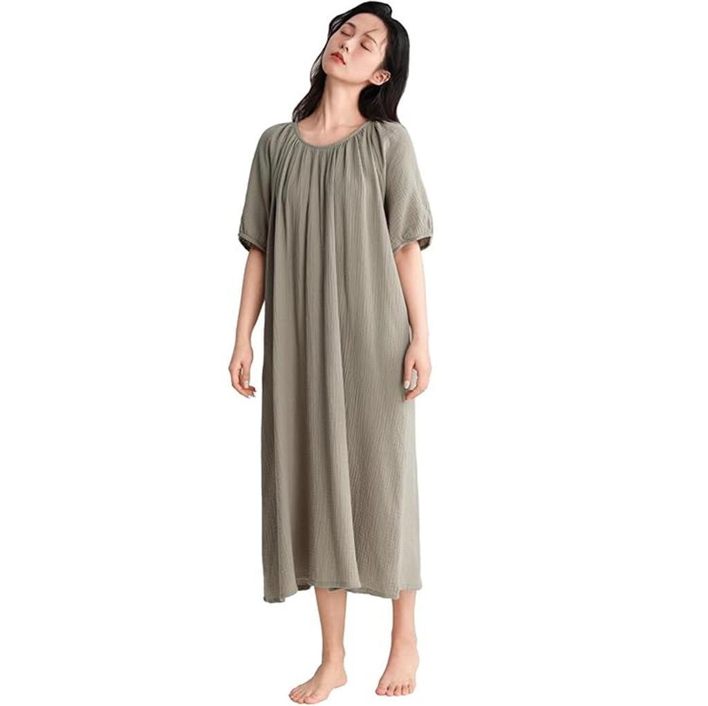 Sumolux Cotton Gauze Nightdress for Women – Long, Loose-Fit Pajama Dress, Loungewear