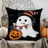 Halloween Decorative Linen Throw Pillow Cover With Single Sided Print (Pillow Insert Not Included)