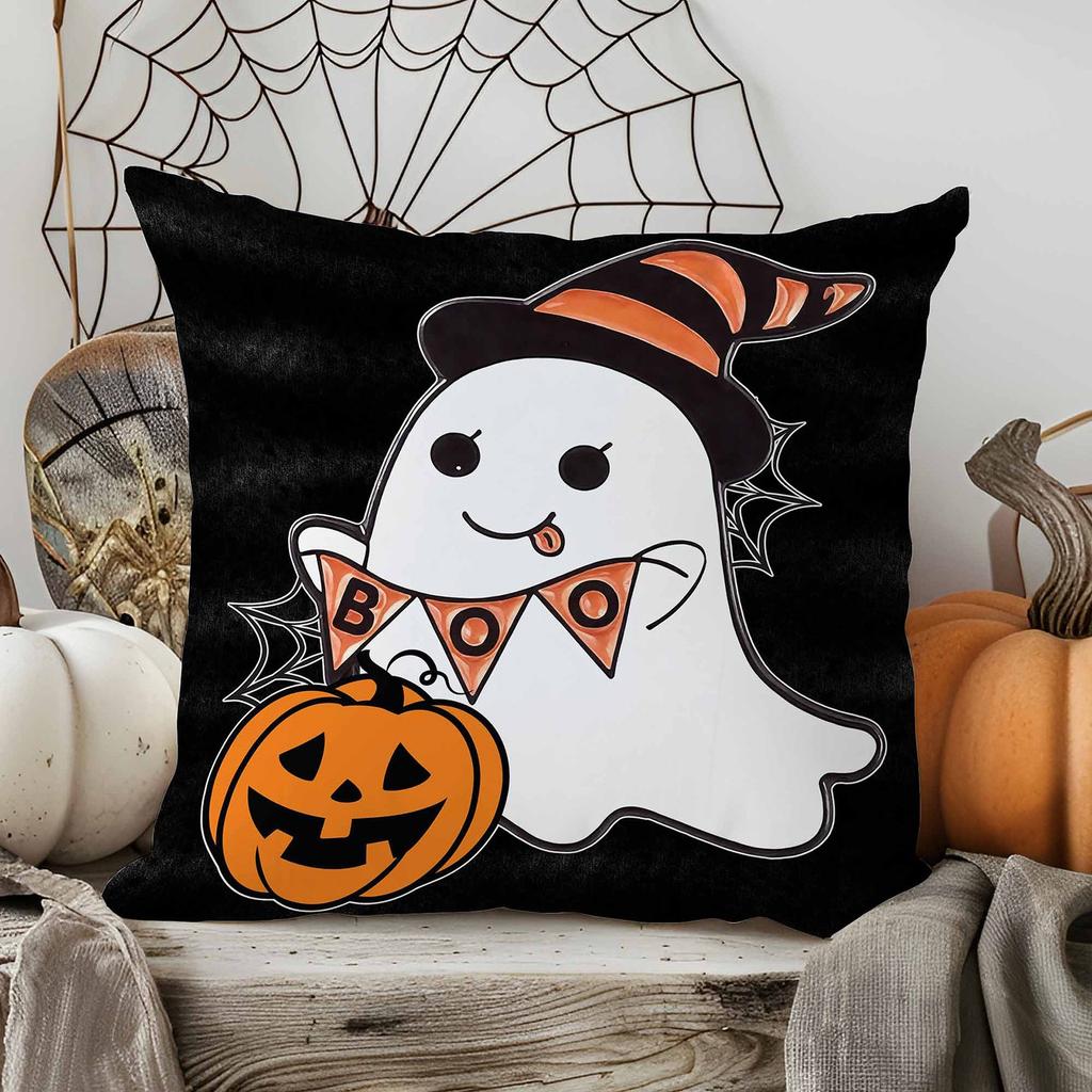 Halloween Decorative Linen Throw Pillow Cover With Single Sided Print (Pillow Insert Not Included)