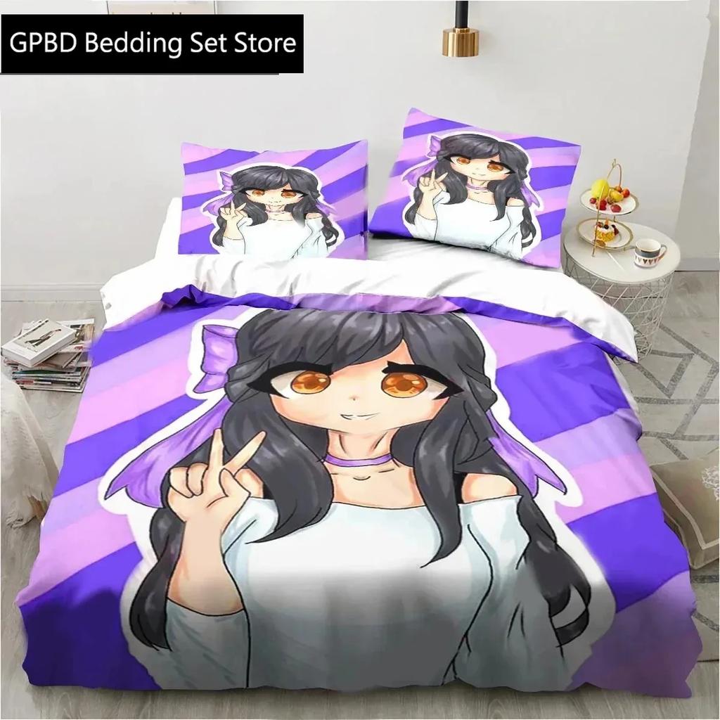 3D Cartoon Game Cute Aphmau with Wings Bedding Set Single Twin Double Queen King Cal King Size Bed Linen Set