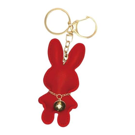 Rabbit keychain stuffed toy leather Korean fluffy animal fashionable cute adult girls bag charm rabbit key ring ladies women girls