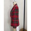 Winter Fall Christmas Red Plaid Long Sleeve Blazer Jacket Women's Fashion Outerwear