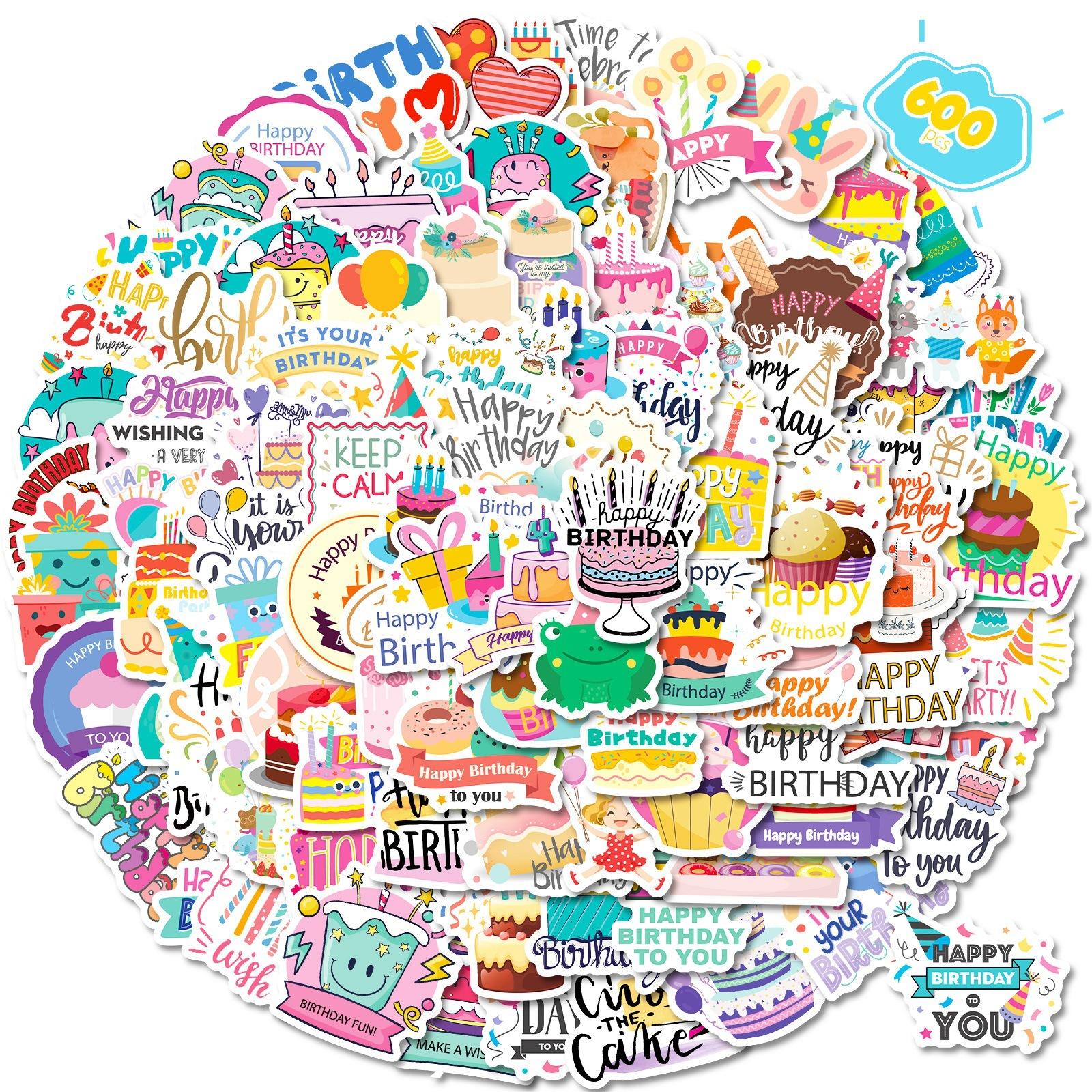 

Premium 100 Cartoon Hand-drawn Birthday Theme Stickers DIY Birthday Gift Packaging Decoration Stickers