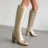 Women's Tall Boots Sung Fit Knee High Boots Chunky Heels Shoes 2024 Autumn Winter Footwear
