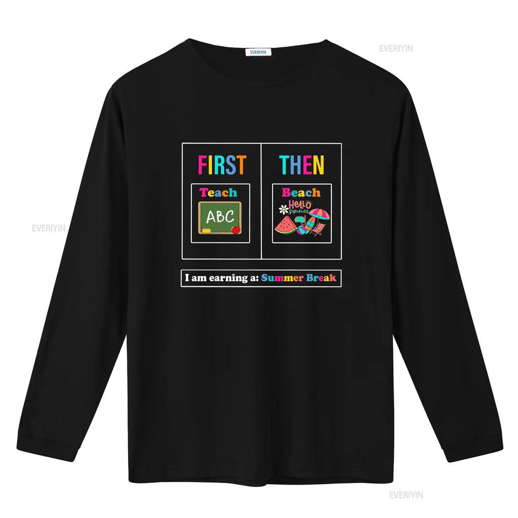First Teach Then Beach T Shirt We Funny Teacher Summer Vacation Break Vintage Washed Streetwear Fashion Soft Homme Versatile