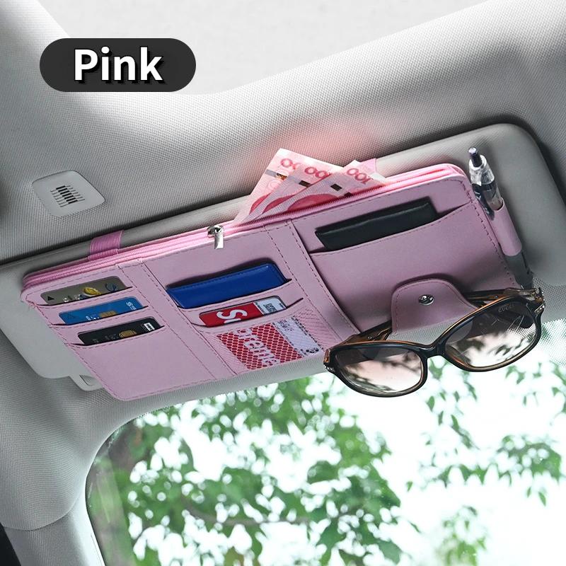 Car Sun Visor Organizer Multi-pocket Zipper Auto Truck SUV Storage Pouch Bills Pen Card Glasses Holder Car Accessories Gadget