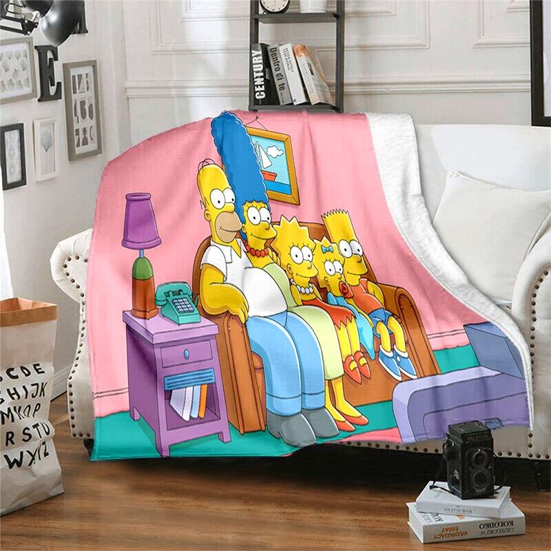 S-Simpson Měkký plyšový rozkládací pohovka Hodící Cartoon Moderní flanelové přikrývka Potah Tištěná přikrývka Dárek Piknikové deky