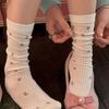 Spring Summer Thin Mesh Floral Socks Women Mid Calf Breathable Moisture Wicking Anti Odor Japanese Stacking Cotton Stockings