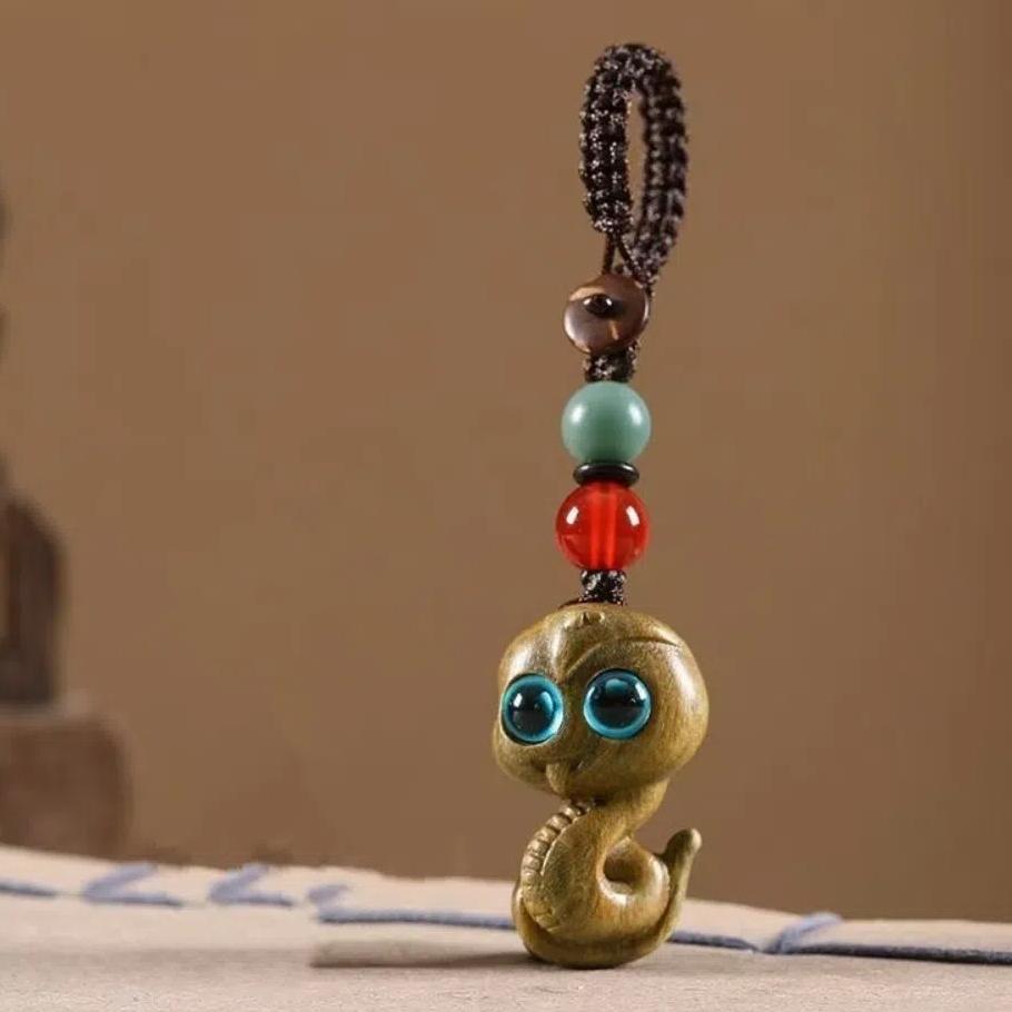 Mini Zodiac Snake Keychain Waterproof Green Sandalwood Phone Chain Ornament  Women