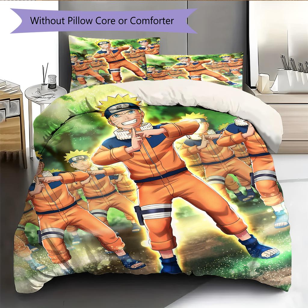 Naruto Anime Wzór Naruto Uzumaki Pościel Dekoracja Domu Prezent Urodzinowy (1 * poszwa na kołdrę + 2 * poszewki na poduszki, bez rdzenia)