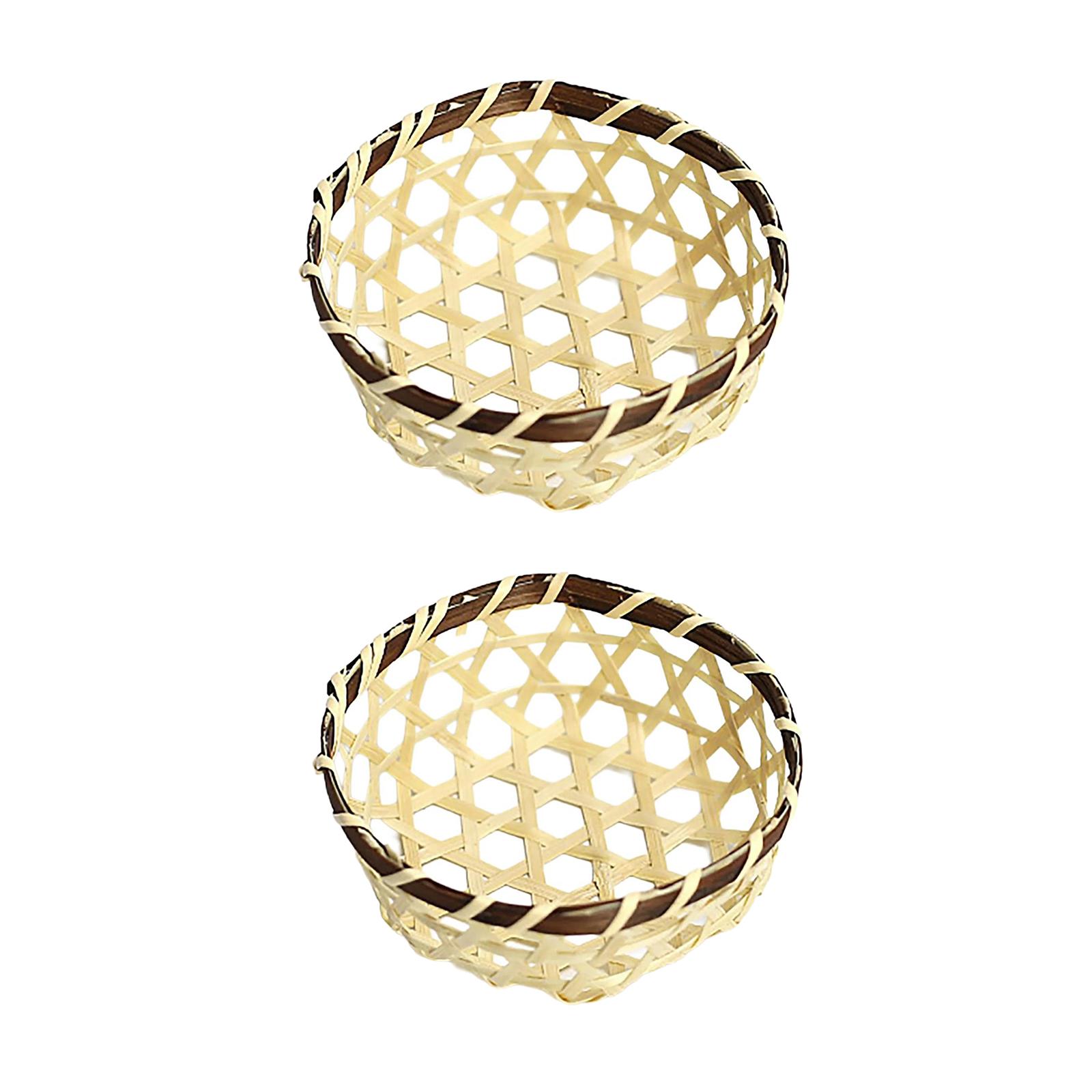 

Set Of 2 Miniature Bamboos Wicker Baskets for Kitchen Storage Fruit Serving Trays Elegant Table Display Accessories A