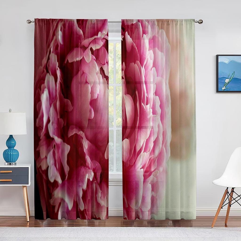 Różowe Piwonie Kwiatowe Wiosenne Akwarelowe Przezroczyste Woalowe Zasłony do Salonu Sypialni Kuchni Zasłony Okienne Szyfonowe Tiulowe Zasłony