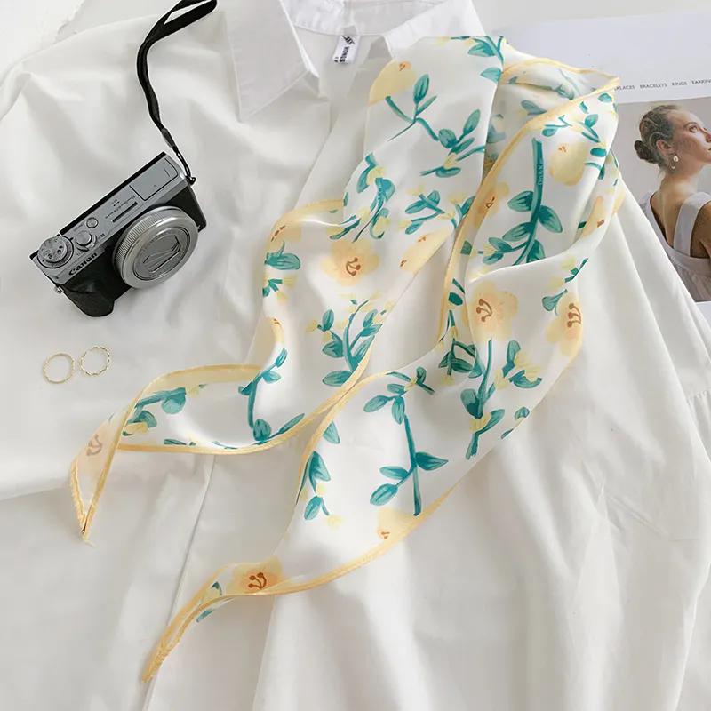 WTEMPO Retro Elegant Fashion Women's Flower Printed Soft Thin Silk Scarves Spring Summer Versatile Casual Outdoor Sunscreen Scarves
