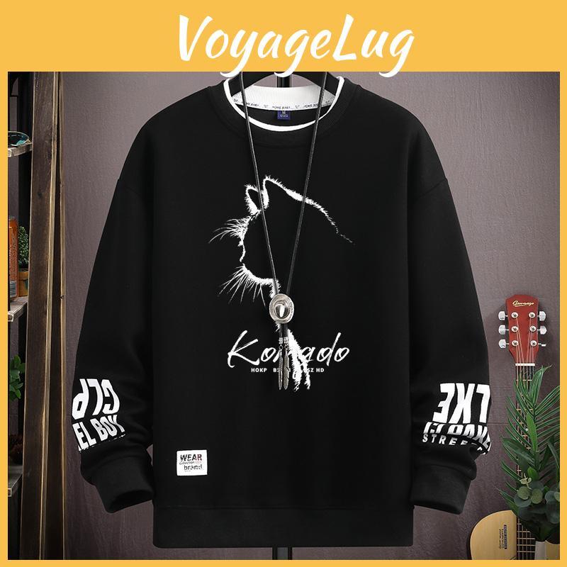 Mens Japan Sweatshirt Spring Autumn Cartoon Cat Sportswear Long Sleeved O Neck Tshirt Harajuku High Street Men Clothing 2024