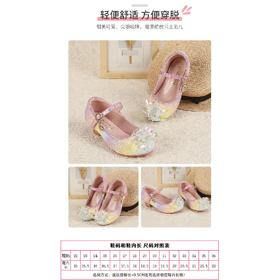 Girls' High Heels Spring and Autumn New Style Little Girls' Crystal Leather Shoes Children's Princess Shoes for Big Kids Catwalk Soft Sole Kids'