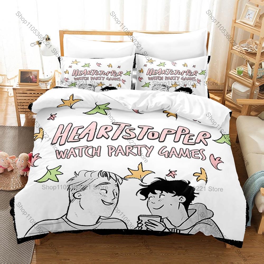 Heartstopper N-Nick Charlie Hand Holding Autumn Leaf Pastel Blue Pink Cute Teen Love Duvet Cover + 2 Pillowcases Book Series