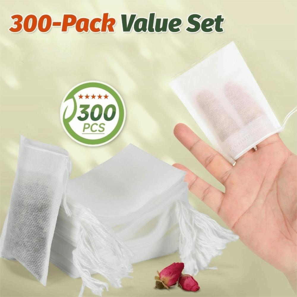 300 Stück Praktische 9x7cm Teebeutel Einweg Baumwolle Zugband Gewürzbeutel Siebe Funktion Suppenbeutel Kräuteraufguss