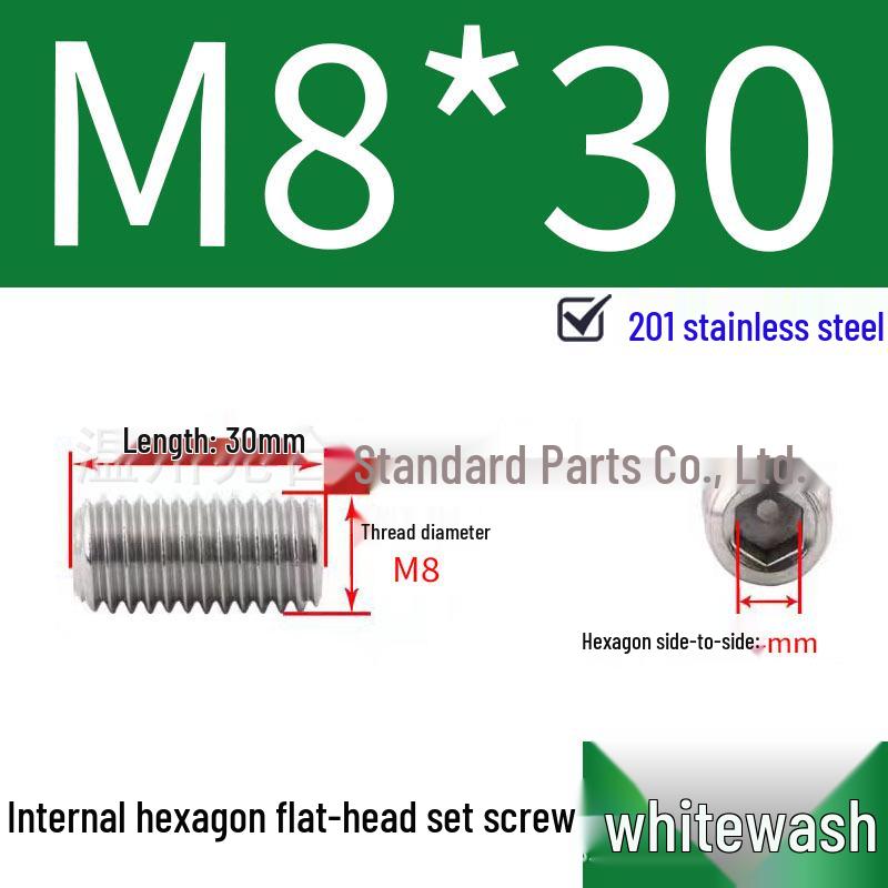 201 Stainless Steel Headless Set Screw - Flat End Socket Screw