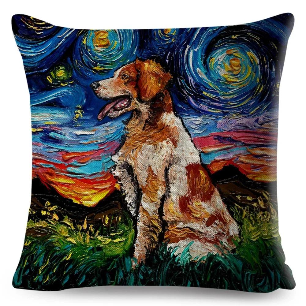 Home Decor Van Gogh Style Dogs Printed Pillow Covers Pattern Cushion Cover Suitable For Sofa Bedroom Car Pillow Cover