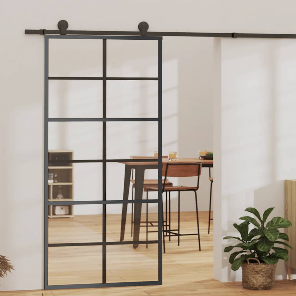 Vidaxl Drzwi Przesuwne Z Osprzętem, Szkło Esg I Aluminium, 90X205 Cm
