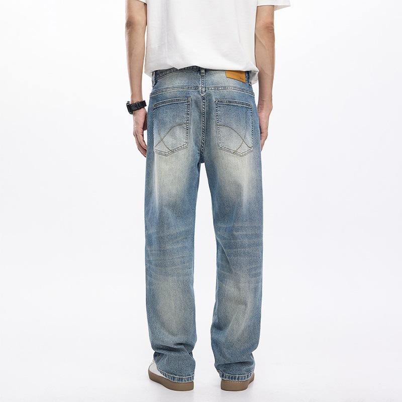 Spring and Summer New Men's Loose Straight American Retro High Street Stretch Denim Trousers