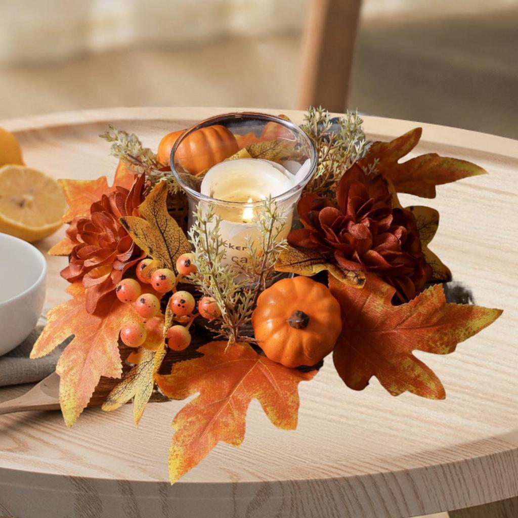 Candle Holder Round Decorative 9.8 inch Decor Garland for Celebration Dining Room Thanksgiving